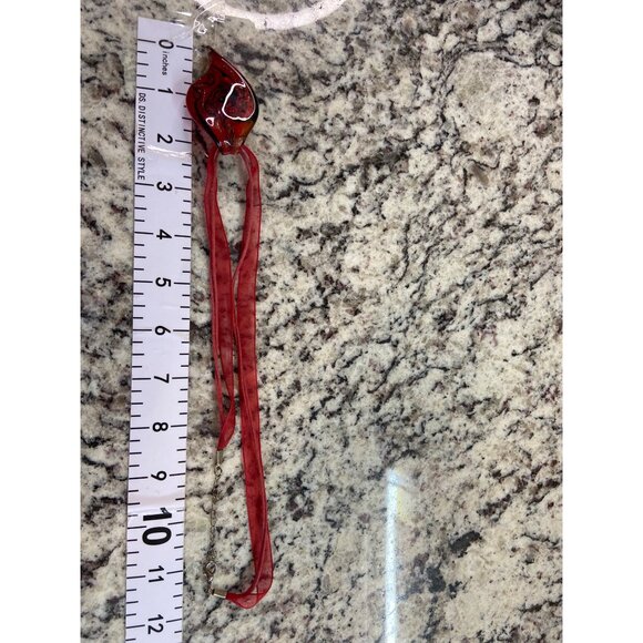Murano Style Red Glass Pendant Necklace Flame Teardrop Art Ribbon Boho Jewelry - Picture 3 of 5